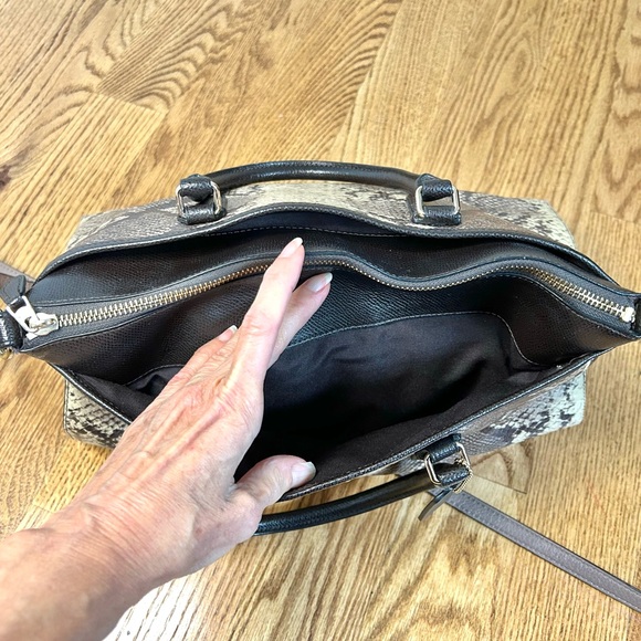 Coach Morgan Satchel Snake Skin / Python Embossed Brown Cream Cross Body Bag - Picture 11 of 13